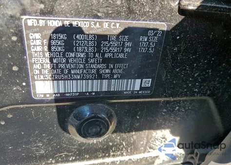 2022 Honda Hr-V Lx from USA, damaged, VIN 3CZRU5H33NM739921